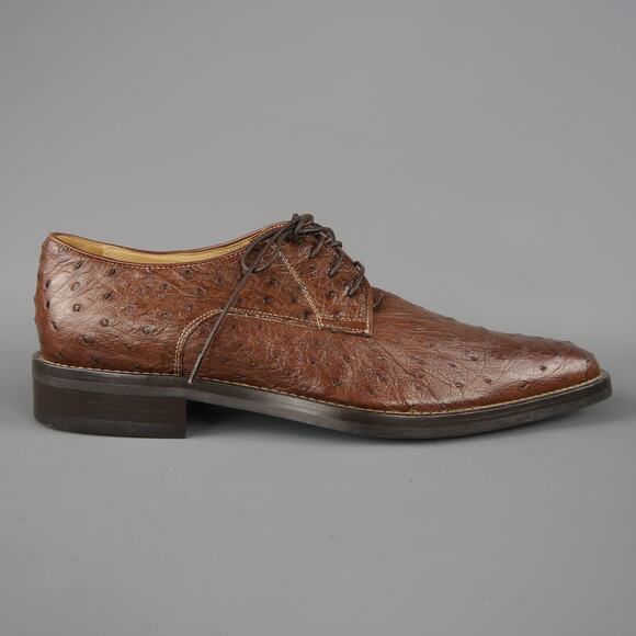 COLE HAAN Size 8 Light Brown Ostrich Textured Lace Up Dress Shoes - Picture 1 of 1